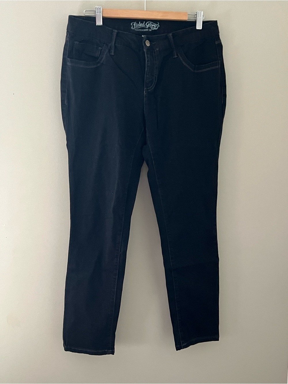 Faded Glory Velvet Touch Skinny Jeans Women’s 14P Petite Black Stretch